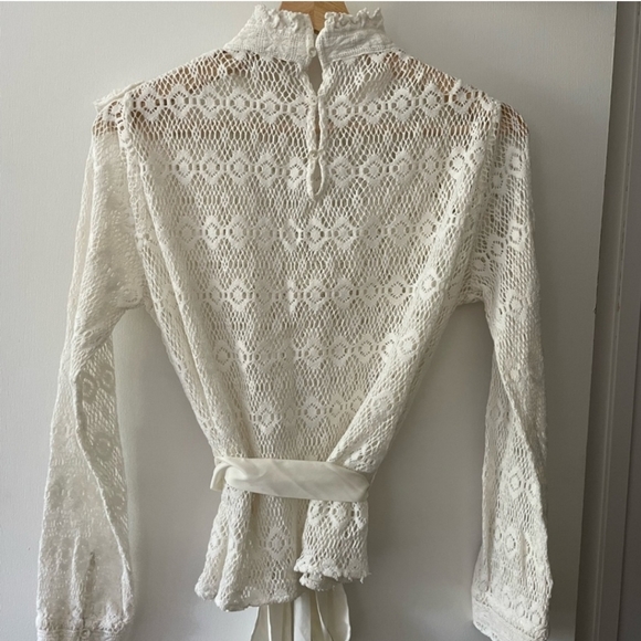 Maje open knit high neck ruffle crochet sweater Size 3 - Picture 7 of 9